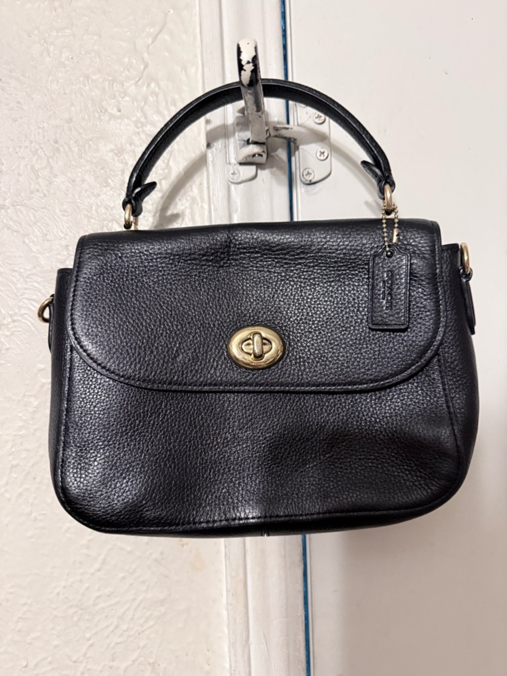 Coach Black Pebbled Leather Satchel with Gold Turnlock Hardware